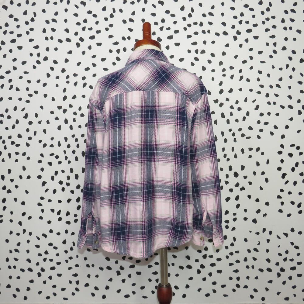 Justice Pink Perfectly Plaid Print Long Sleeve Girls Button Up Shirt - Picture 3 of 6